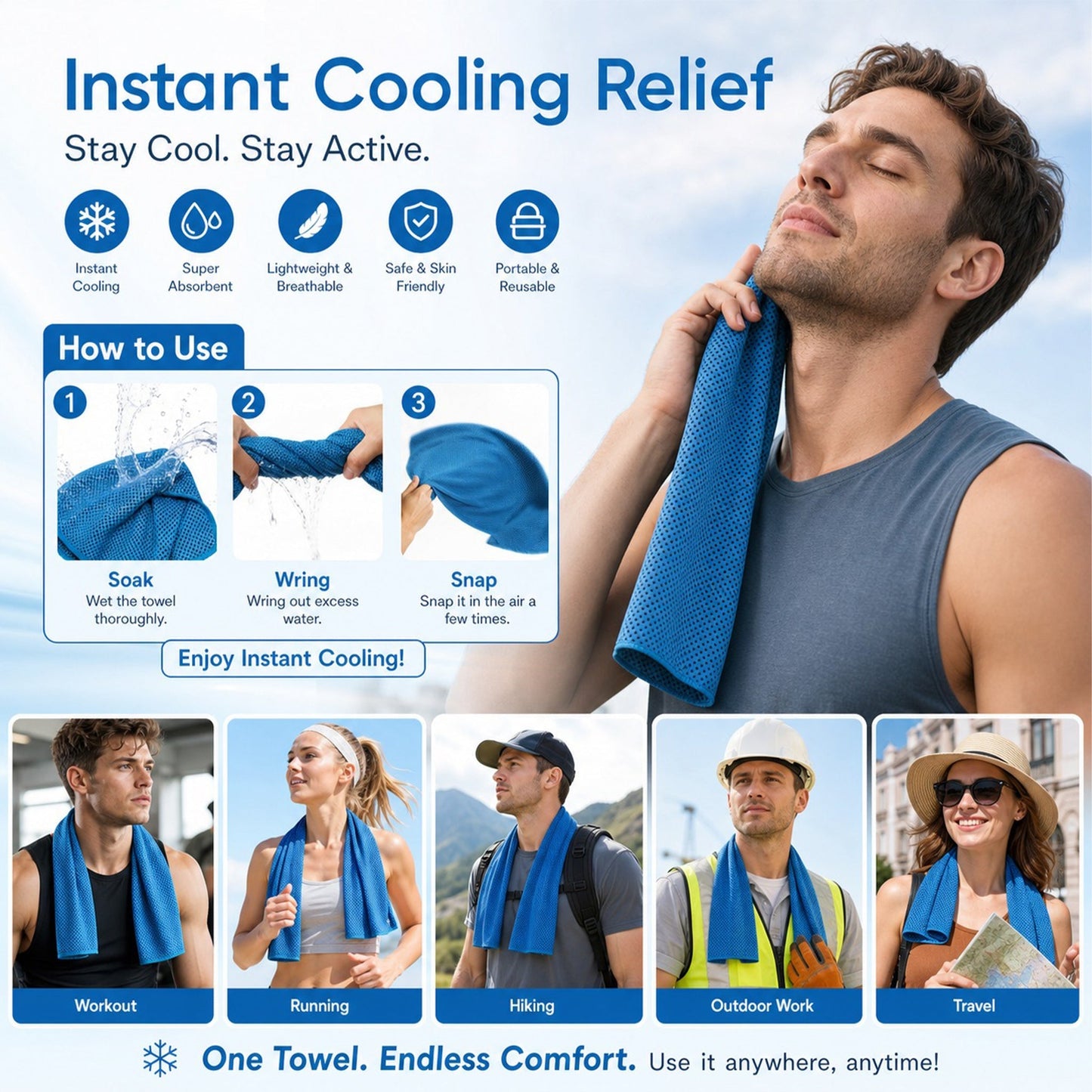 🚀❄️LUCKYSONG®🐳 Trousse de serviettes rafraîchissantes CoolFlex Pro — Confort de refroidissement amélioré avec étui silicone souple aéré, conçue pour l’entraînement, les voyages, la randonnée et les fortes chaleurs. 👑