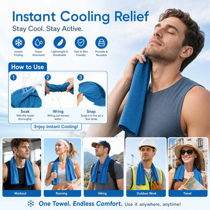 🚀❄️LUCKYSONG®🐳 Trousse de serviettes rafraîchissantes CoolFlex Pro — Confort de refroidissement amélioré avec étui silicone souple aéré, conçue pour l’entraînement, les voyages, la randonnée et les fortes chaleurs. 👑
