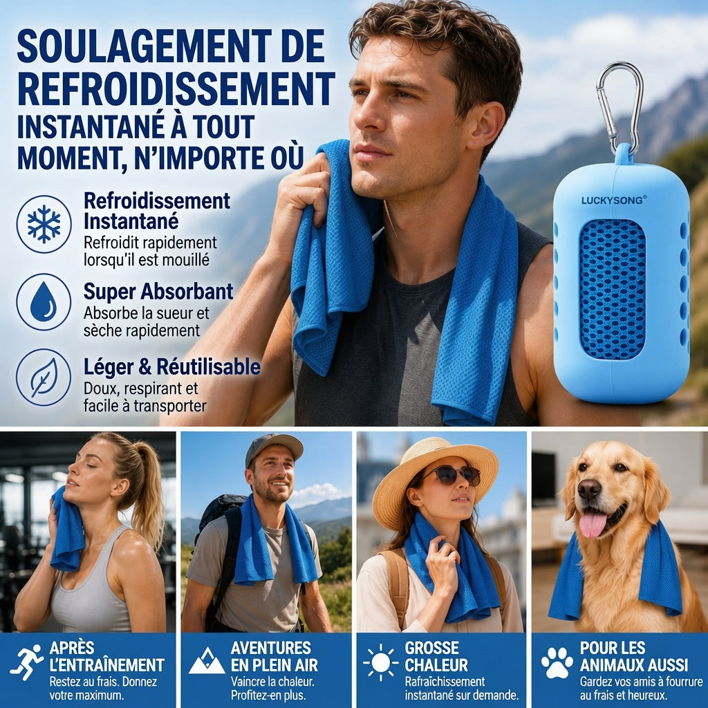 🔥🔥🔥❄️LUCKYSONG®🐳 Trousse de serviettes rafraîchissantes CoolFlex Pro — Confort de refroidissement amélioré avec étui silicone souple aéré, conçue pour l’entraînement, les voyages, la randonnée et les fortes chaleurs. 👑