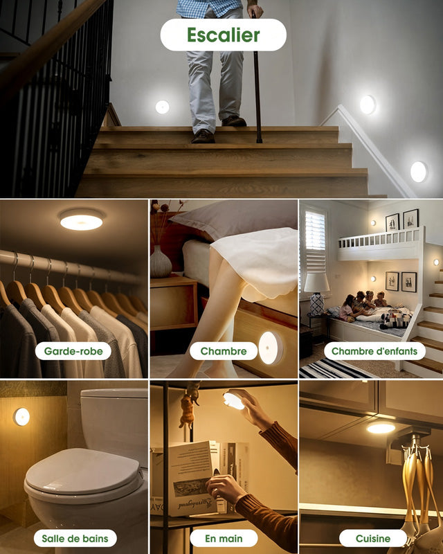 🌙🛏️ REBYIPO® Veilleuse de chevet à détecteur de mouvement – Éclairage de sécurité automatique pour la nuit