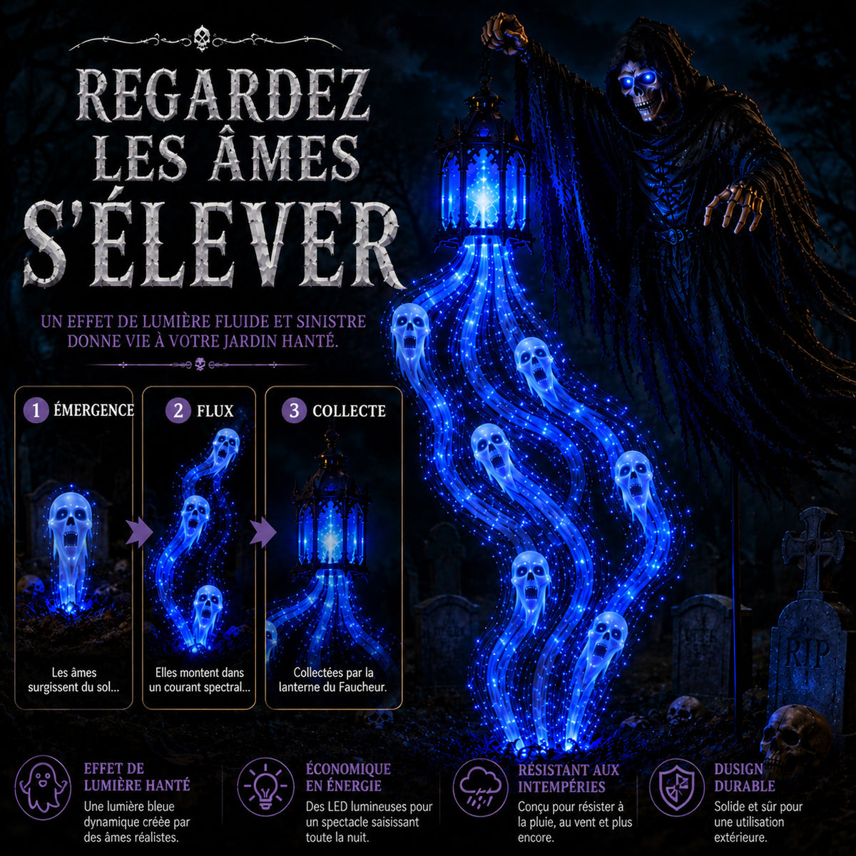 🎁50 % DE RÉDUCTION AUJOURD’HUI🎁💀SVOZK® Lumière animée de jardin Halloween Faucheur d’âmes🎃👻