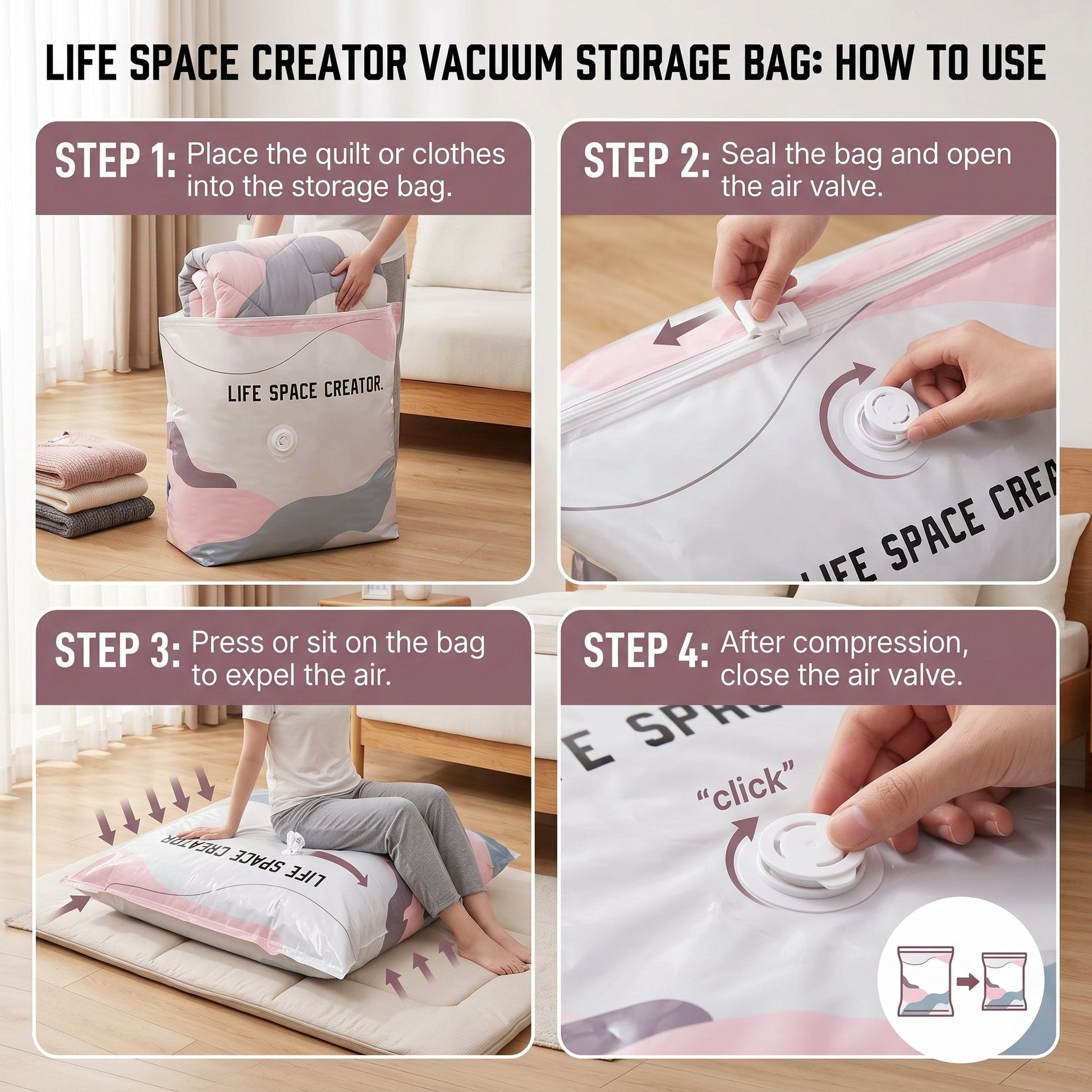 Sac de rangement sous vide grande capacité – sans pompe