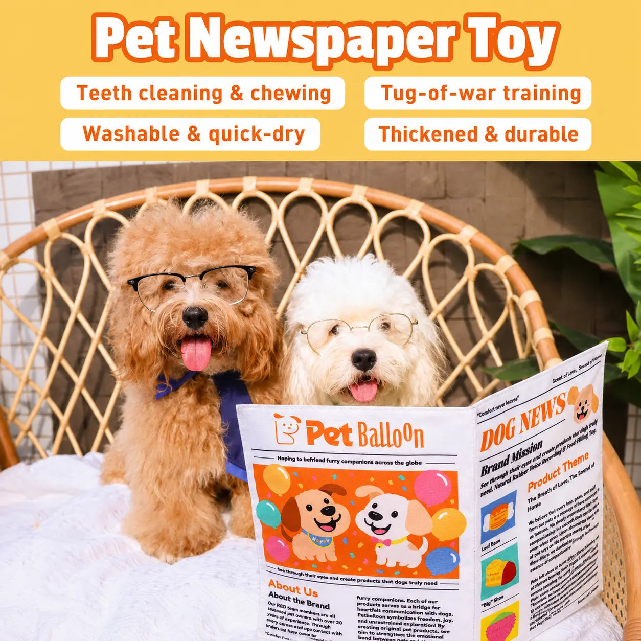 🔥🔥🔥Durable Crinkle Balloon Dog Toy - Newspaper Print Chew Toy for Boredom Relief & Teeth Cleaning