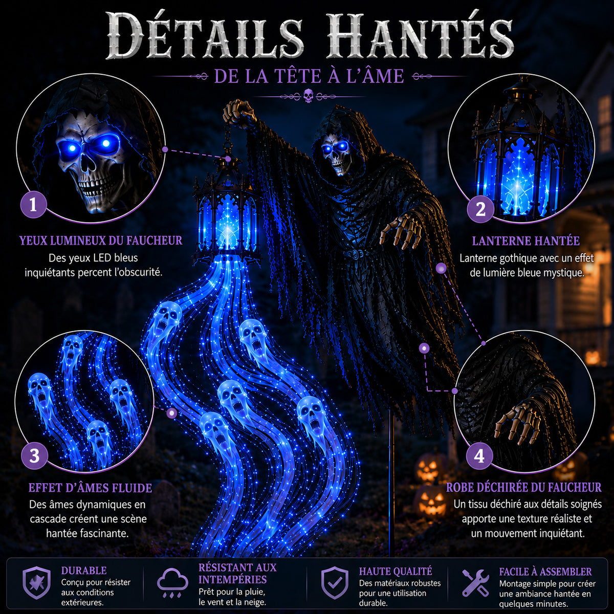 🎁50 % DE RÉDUCTION AUJOURD’HUI🎁💀SVOZK® Lumière animée de jardin Halloween Faucheur d’âmes🎃👻
