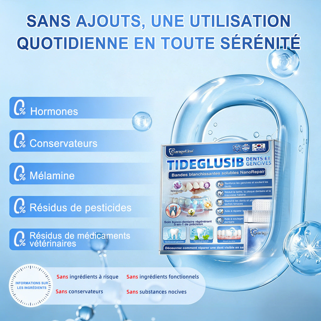 bigoGarageLine®🦷 TIDEGlUSIB TOOTH & GUM NanoRepair : bandelettes blanchissantes à dissolution rapide ✨ (Aide à soutenir la régénération dentaire et à soulager l’inconfort des gencives ainsi que d’autres problèmes bucco-dentaires courants)