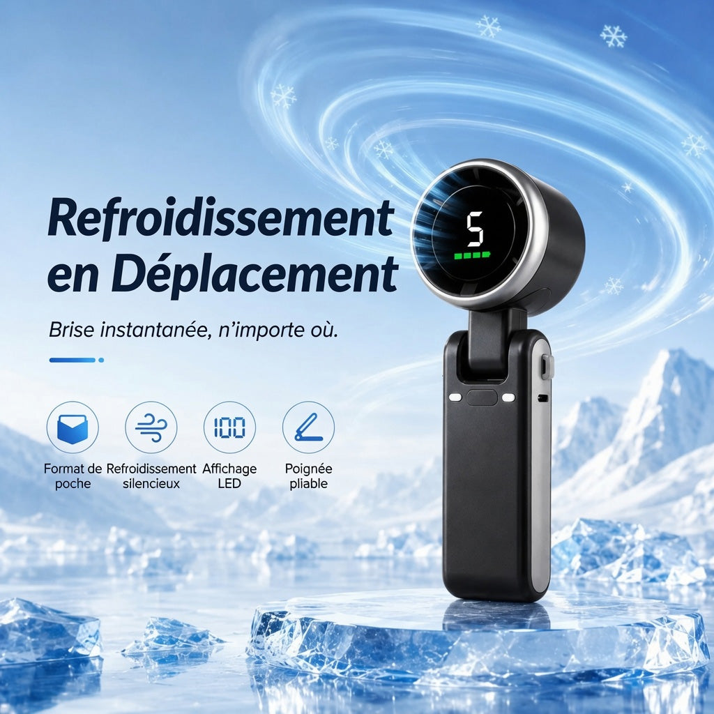 ❄️👑Billhol® Ventilateur Turbo Portable à Main🍃❄️ 5 Vitesses Ventilateur 3 EN 1 Rechargeable