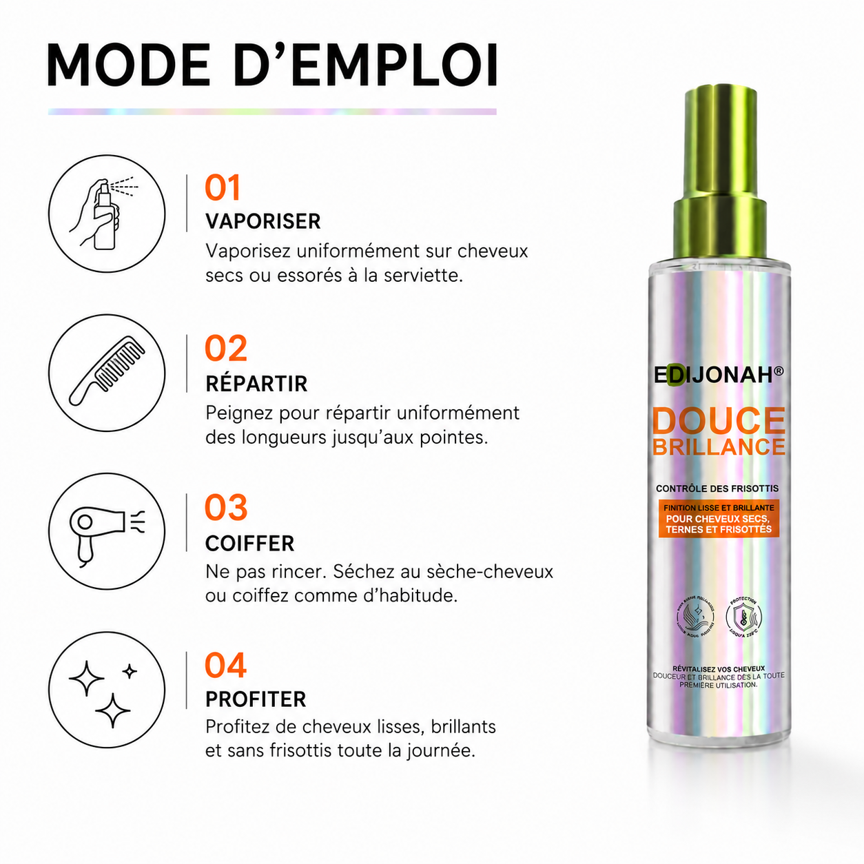 💄💎𝐎𝐟𝐟𝐢𝐜𝐢𝐚𝐥 𝐁𝐫𝐚𝐧𝐝 𝐒𝐭𝐨𝐫𝐞 |🔥EdiJonah® Spray lissant et illuminateur effet diamant- 100H Frizz Control