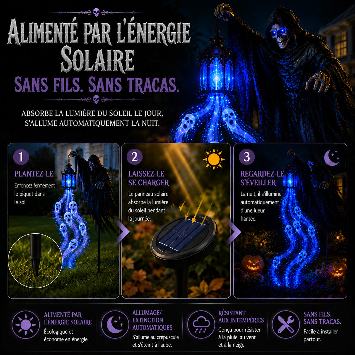 🎁50 % DE RÉDUCTION AUJOURD’HUI🎁💀SVOZK® Lumière animée de jardin Halloween Faucheur d’âmes🎃👻