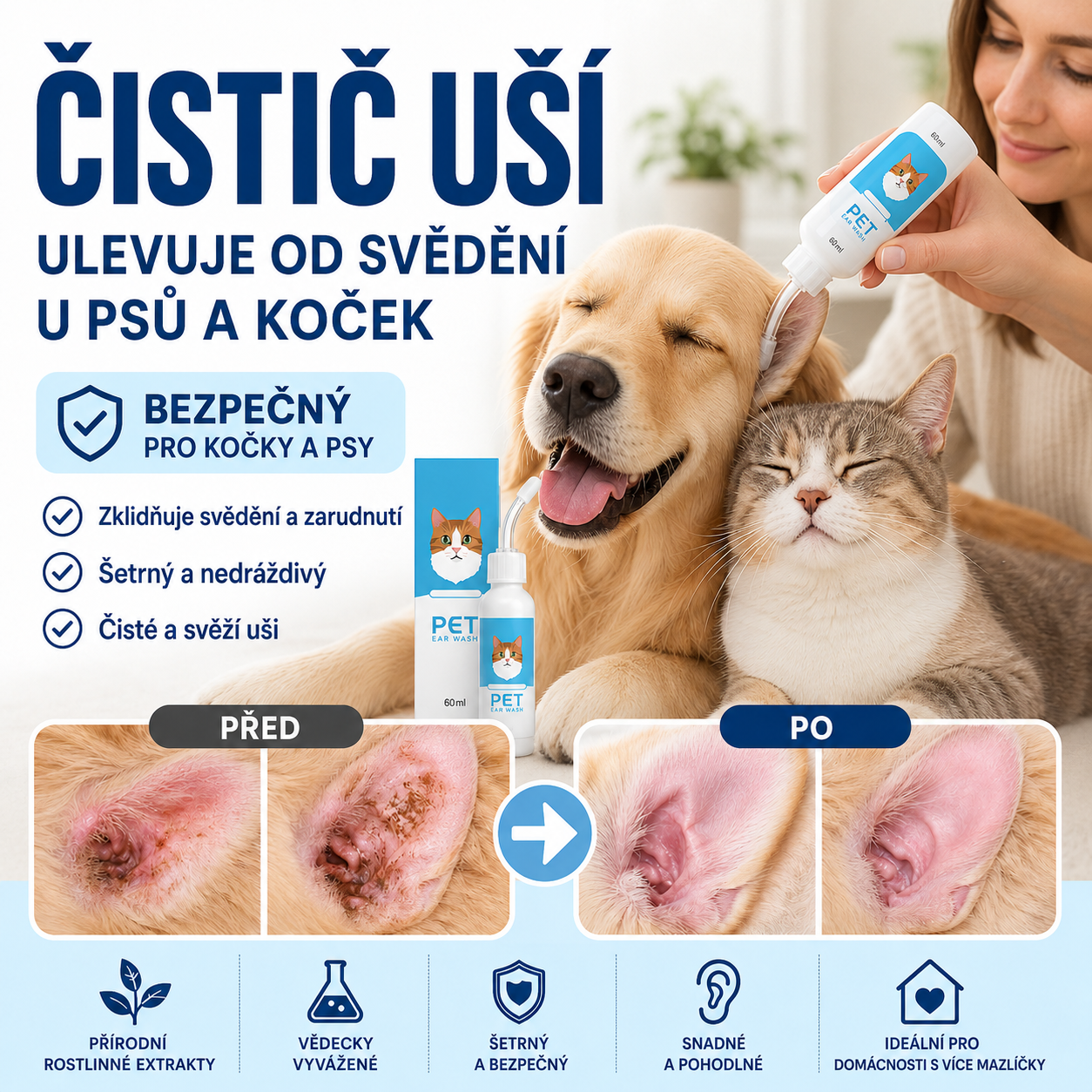 Dnes SLEVA 50 % | CureVivo® Čistič uší pro psy a kočky 👩‍🔬Jemná přírodní péče o uši s rostlinnými extrakty 🌿🎉04
