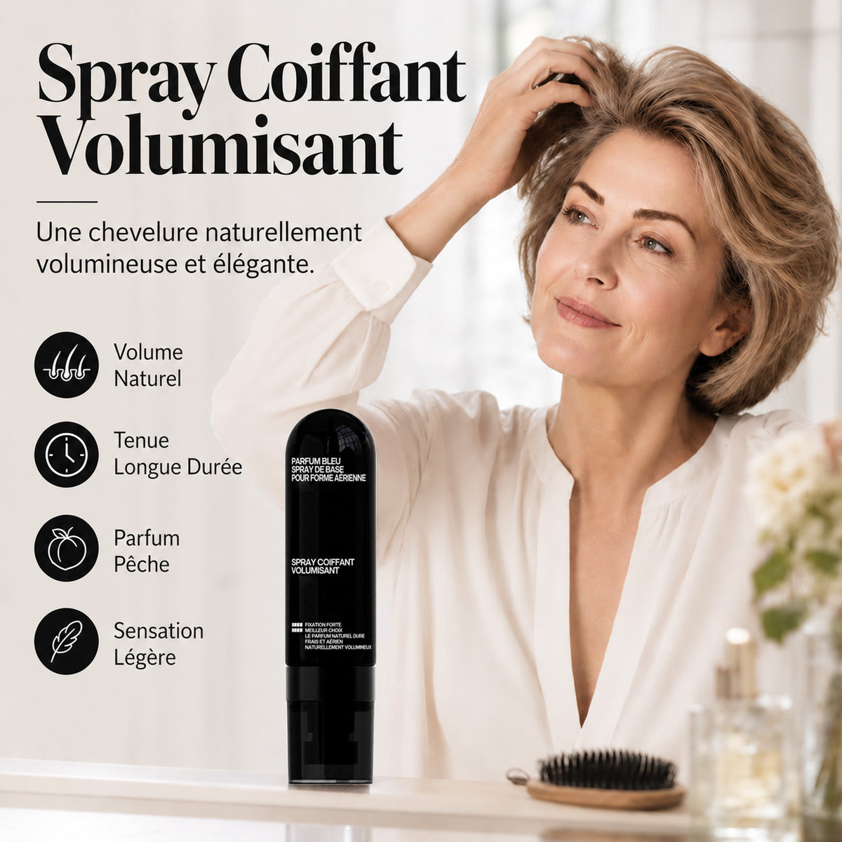 ⏳🔥 OFFRE LIMITÉE : -50 % ! ⏰GarageLine® Spray Volumateur & Fixateur Parfum Pêche – Cheveux Légers, Rebondis & Tenue Longue Durée