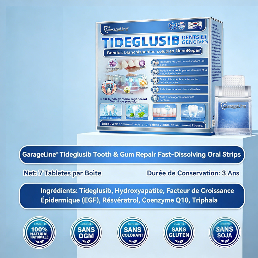 bigoGarageLine®🦷 TIDEGlUSIB TOOTH & GUM NanoRepair : bandelettes blanchissantes à dissolution rapide ✨ (Aide à soutenir la régénération dentaire et à soulager l’inconfort des gencives ainsi que d’autres problèmes bucco-dentaires courants)