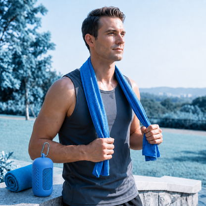 🚀❄️LUCKYSONG®🐳 Trousse de serviettes rafraîchissantes CoolFlex Pro — Confort de refroidissement amélioré avec étui silicone souple aéré, conçue pour l’entraînement, les voyages, la randonnée et les fortes chaleurs. 👑