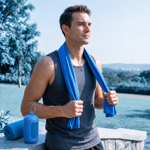 🚀❄️LUCKYSONG®🐳 Trousse de serviettes rafraîchissantes CoolFlex Pro — Confort de refroidissement amélioré avec étui silicone souple aéré, conçue pour l’entraînement, les voyages, la randonnée et les fortes chaleurs. 👑