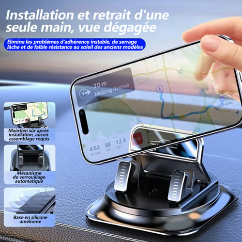 🚀REBYIPO®Support de téléphone pour voiture 🔄🚗 |  Orientable à 360° · Verrouillage à une main en 0,1 s · Antidérapant et n'abîme pas le tableau de bord · Étanche et résistant aux taches